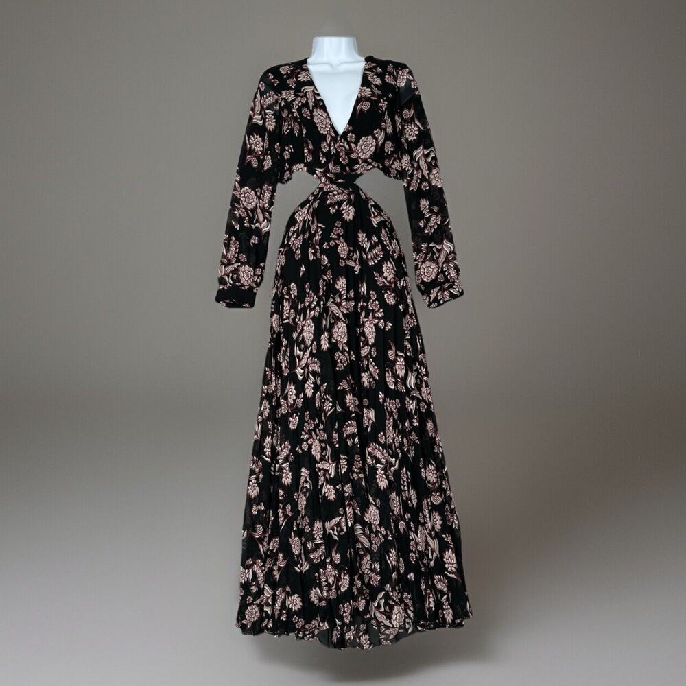 Bardot Womens Dress S Black Floral Cut Out Backless Plunge Maxi Wedding‎ Guest